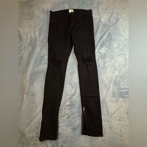 Oro Los Angeles Jeans Mens 32 Black Distressed Skinny Stretch Zipper Ankle USA